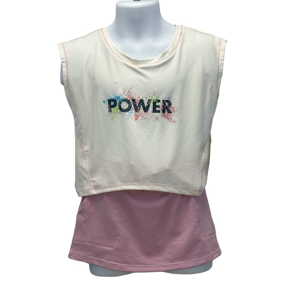 Ideology Girls Sleeveless Power Theme 2-piece Skort Set - Pink White - size 3T